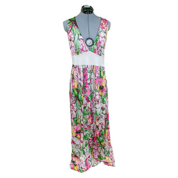 VTG BABY PHAT Large White Floral Maxi Halter Dress Logo 90s Racerback Stretch - Picture 1 of 4